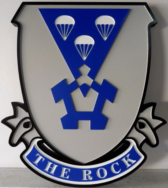 V31772 - Carved 2.5-D Wall Plaque Featuring the Crest of the "The Rock" (with Parachutes)
