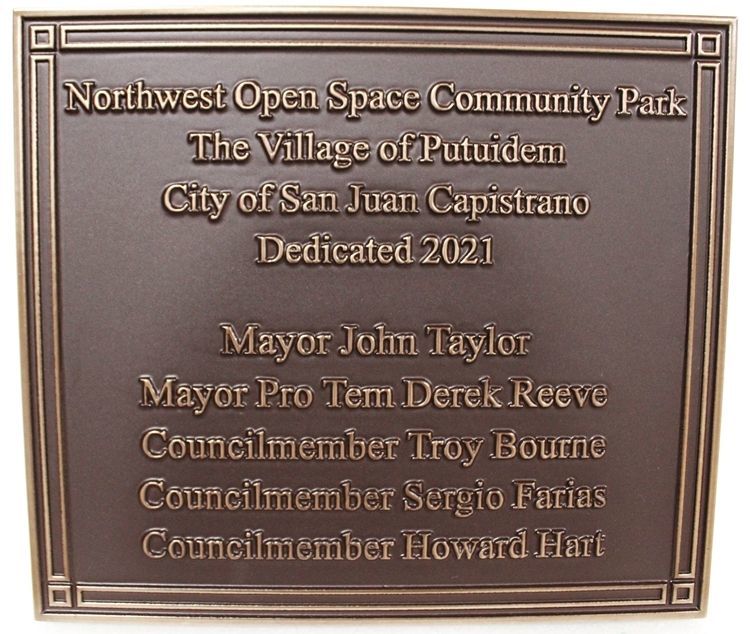DP-2065 - Bronze-Plated HDU Dedication Plaque for the Northwest Open Space Community Park, City of San Juan Capistrano