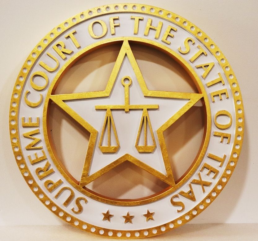 GP-1389 - Carved 2.5-D Plaque of the Seal of the Supreme Court of Texas,  24K Gold-Leaf Gilded 