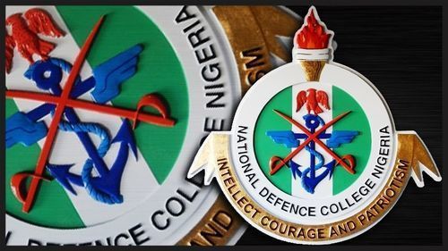 EP-1220  - Carved Plaque of the Seal of the National Defense College of Nigeria Leone,   Artist Painted