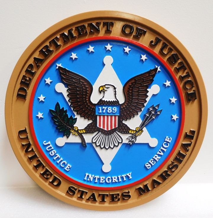 AP-2500 - Carved 2.5-D HDU Plaque of the Seal of United States Marshal, Department of Justice