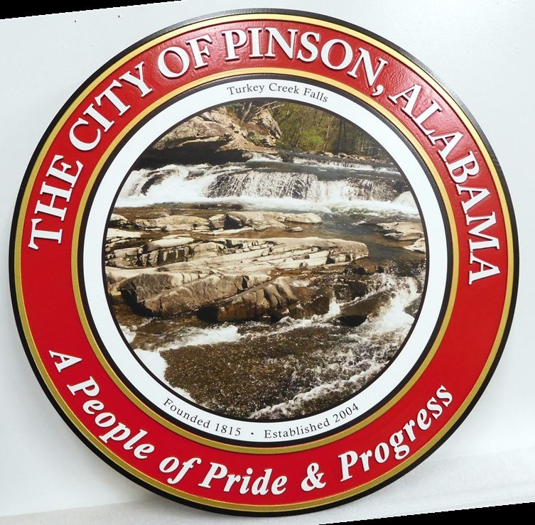 DP-1860- Carved Plaque of the Seal of the City of Pinson, Alabama,  Giclee Print