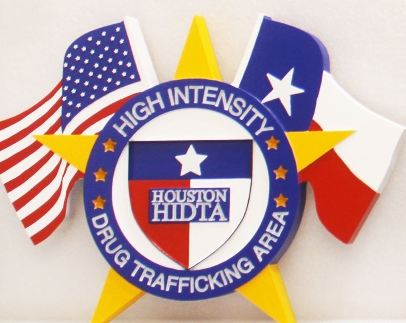 AP-2539 - Carved 2.5-D Multi-Level HDU Plaque of the Houston  Seal of the  High-Intensity Drug Trafficking Area (HITDA),   Drug Enforcement Administration (DEA)