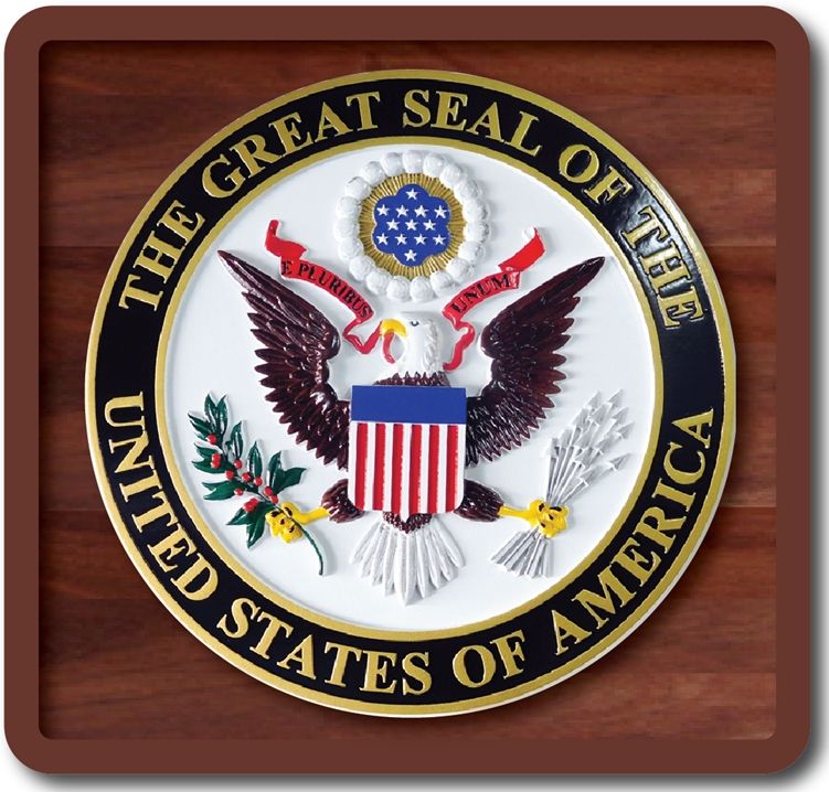EA-2005 - Great Seal of the United States Mounted on a Mahogany Plaque