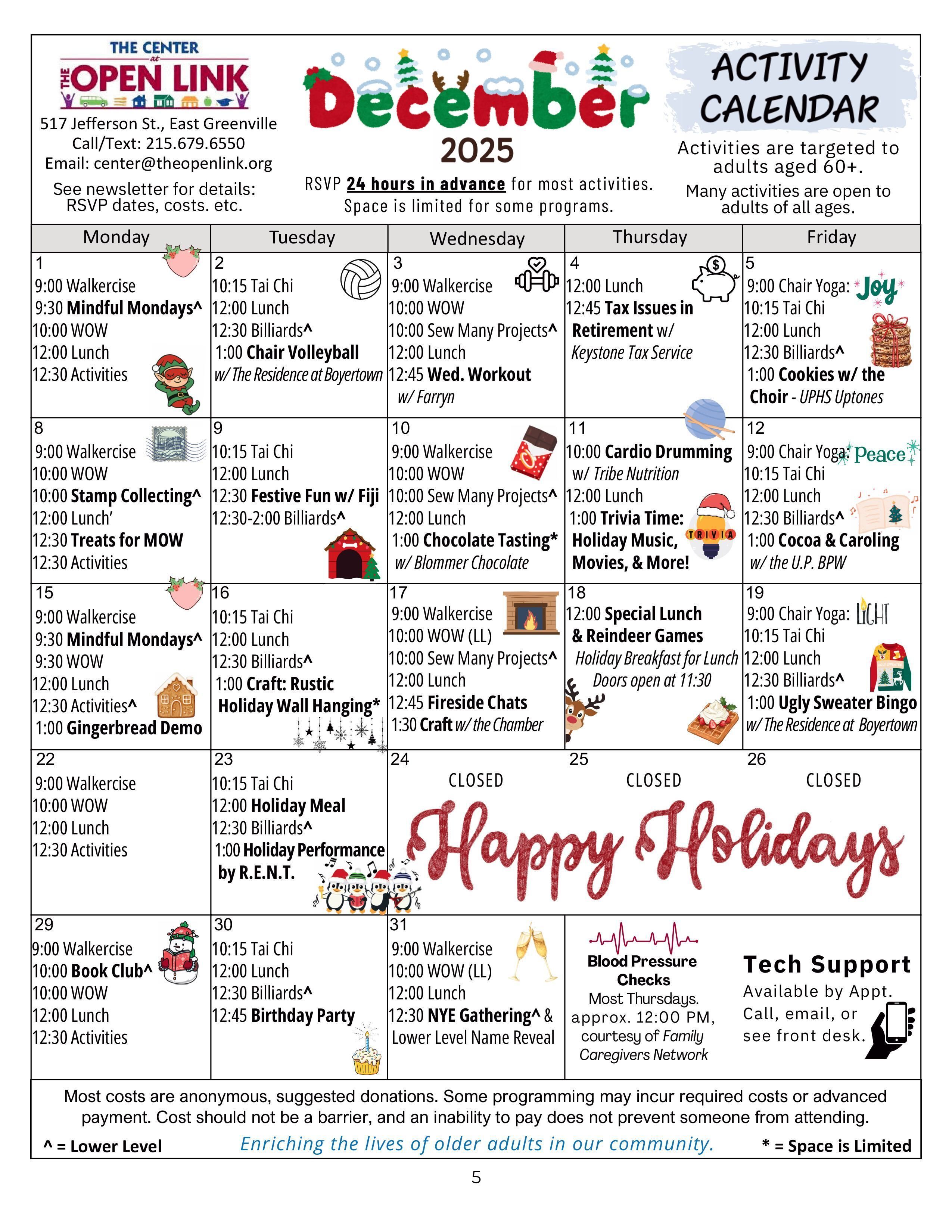 December 2025 Activity Calendar
