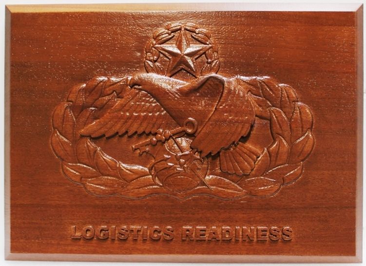 V31656 - Carved 3-D African Mahogany Wood Wall Plaque for "Logistics Readiness"  