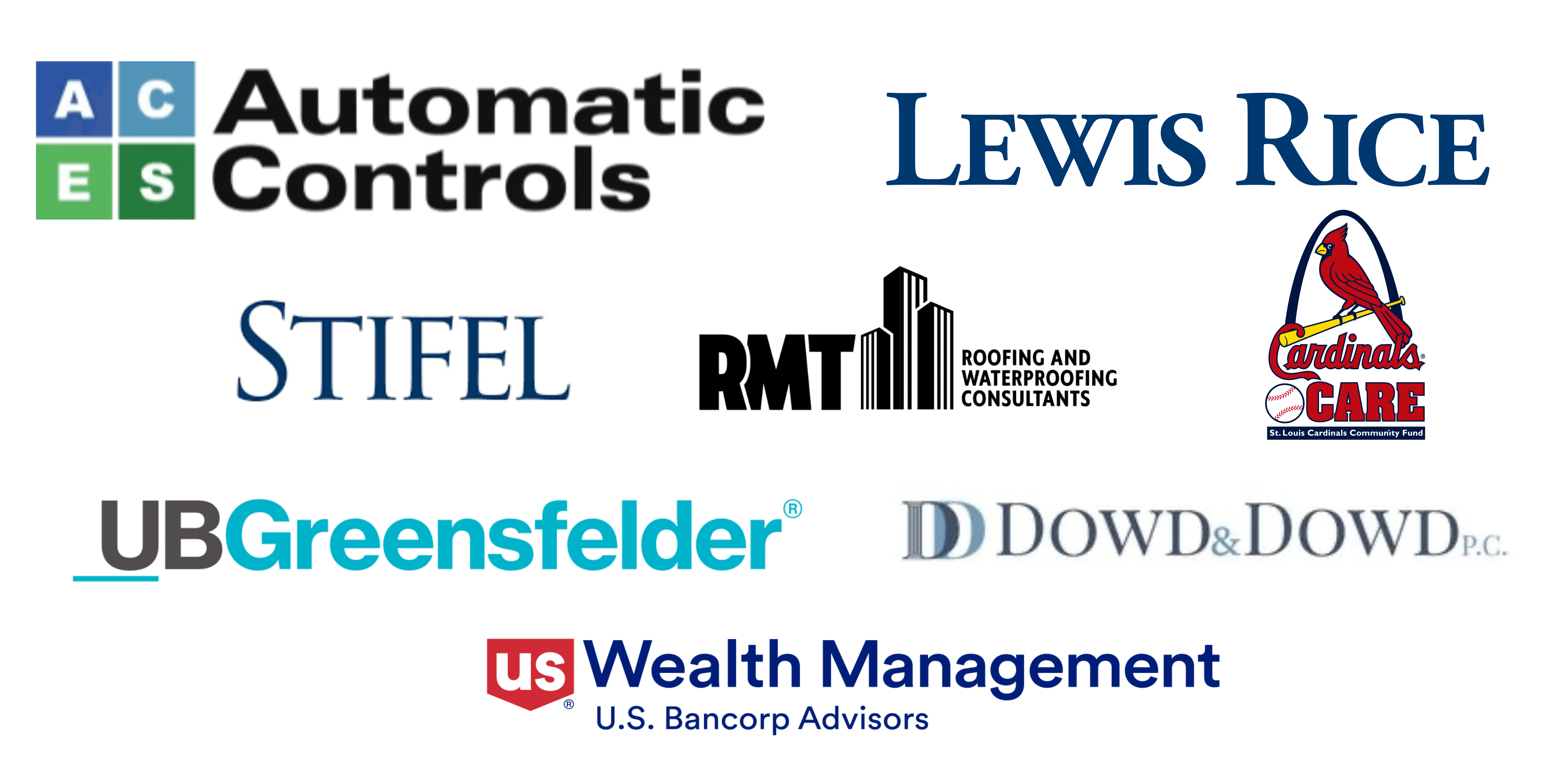 Automatic Controls, Cardinals Care, Dowd & Dowd, P.C., Lewis Rice, LLC, Stifel, UB Greensfelder, RMT and US Wealth Management logos