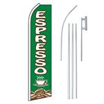 Espresso Green/White Swooper/Feather Flag + Pole + Ground Spike