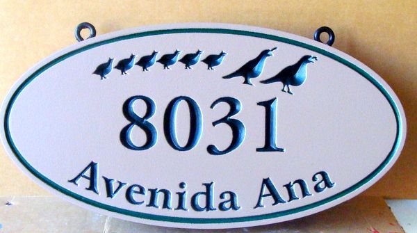 I18534- Engraved HDU Address Sign with Quail Family