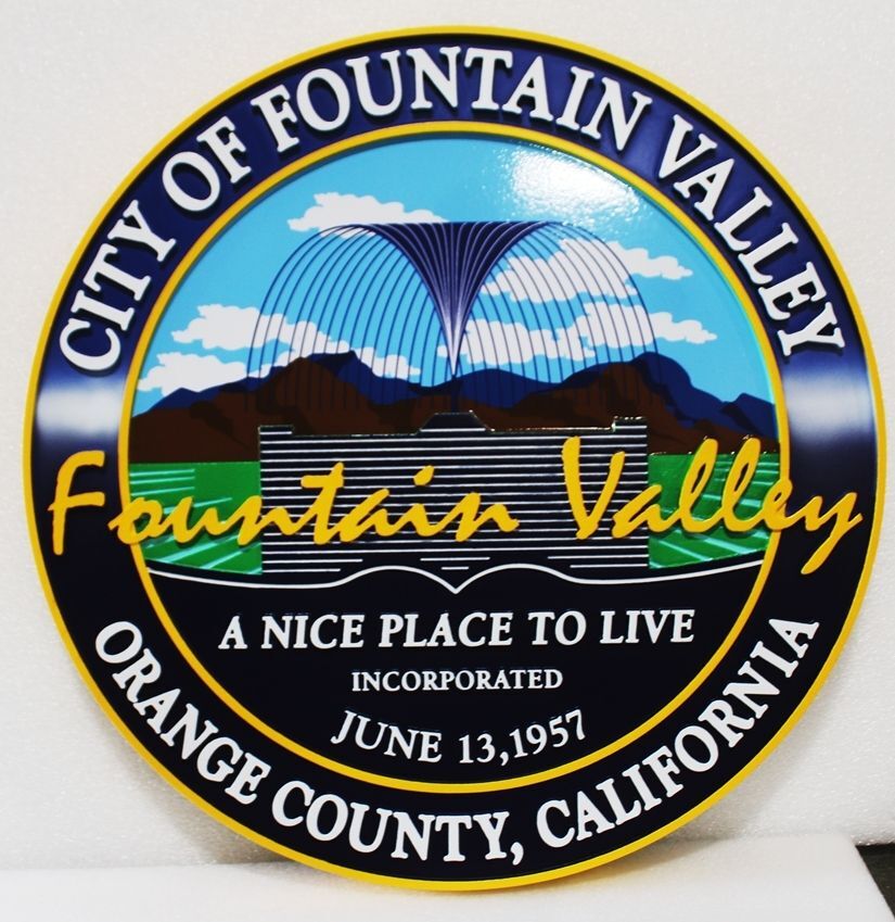 DP-1502A - Carved 2.5-D Multi-Level Artist-Painted Plaques of the  Seal of the City of Fountain Valley, California