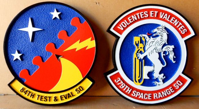 V31618 - Carved Wall Plaques of the Crests for the 84th Test and Evaluation Squadron, and the 379th Space and Range Squadron, US Air Force