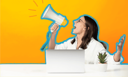 A woman shouting into a megaphone