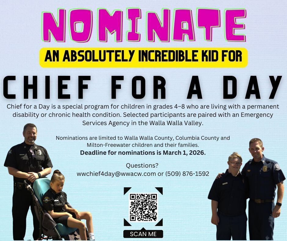 Nominate a student in grade 4-8 for "2026 Chief For A Day"