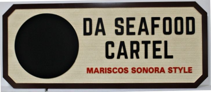 Q25125 - Carved and Sandblasted Wood Grain HDU Sign for "Da Seafood Cartel Mariscos Sonora Style"