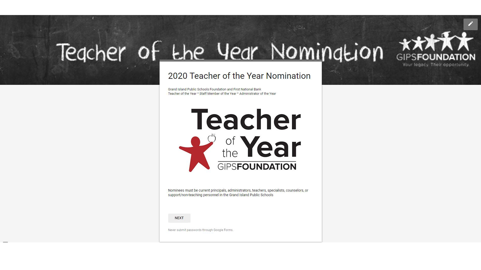 Accepting Teacher Of The Year Nominations