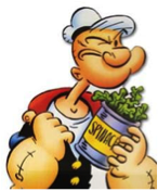 This is a picture of a cartoon man holding a can of spinach