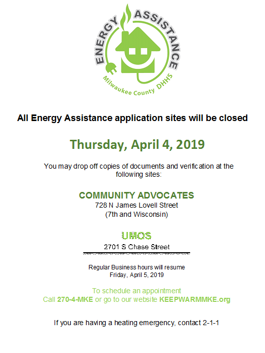 Energy Assistance Application Sites Closed April 4