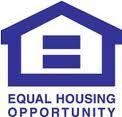 Equal opportunity housing logo. Blue outline of a house with an equals sign.