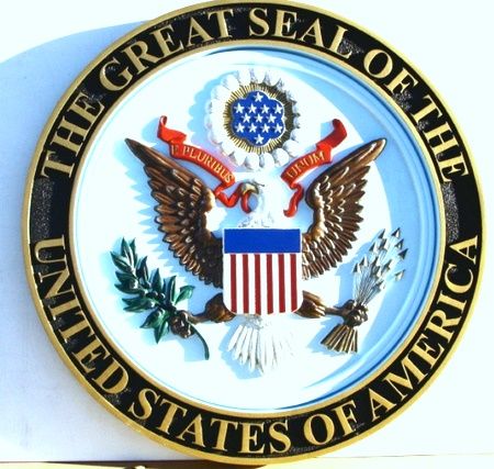DG401 - Carved Custom  Round Wall Plaque of the Great Seal of the United States