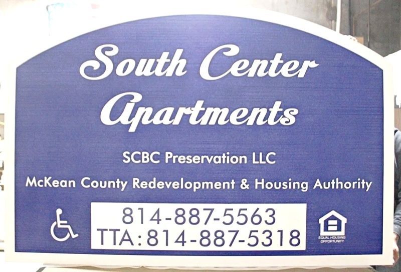 K20582 - Carved High-Density-Urethane (HDU) Entrance Sign for "South Center Apartments"