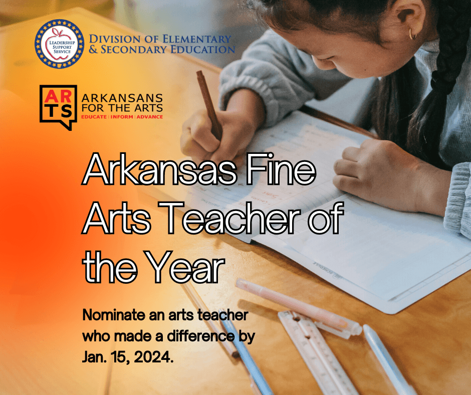 Nominate a fine arts teacher for a $1,000 award for the 23-24 school year.