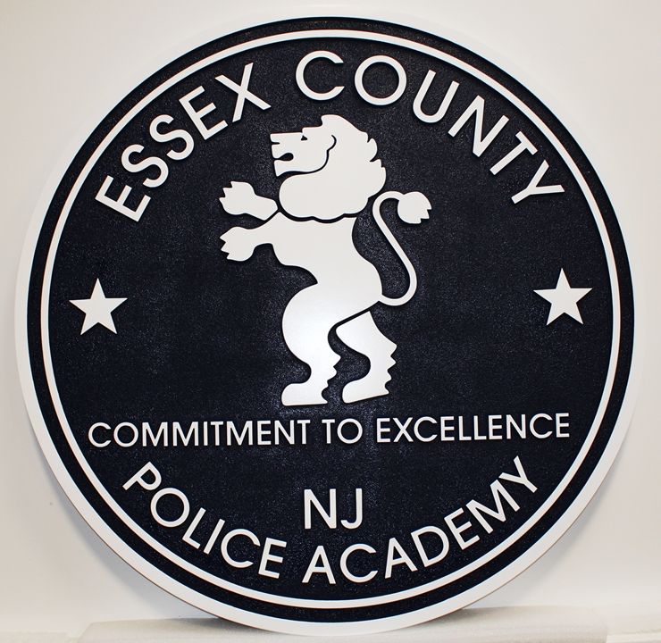 CP-1110 - Carved Plaque of the Seal of Essex County, New Jersey  (Police Academy), 2.5-D  Artist-Painted
