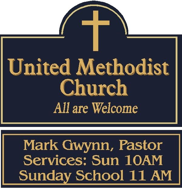 D13060 - Outdoor HDU Welcome Sign for United Methodist Church featuring Name of Minister and Time of Services