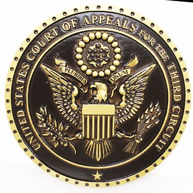 FP-1065 - Small Carved 3-D Bas-Relief  Painted Plaque of the Seal of the US Court of Appeals, Third Circuit