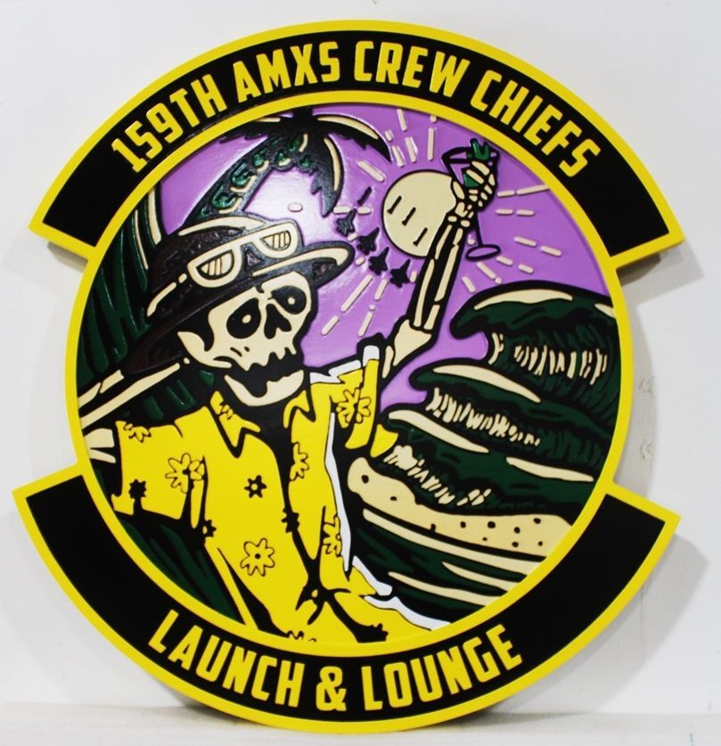 LP-7116 - Carved 2.5-D Multi-Level Plaque of the Crest of the 59th AMXS Crew Chiefs, "Launch & Lounge"