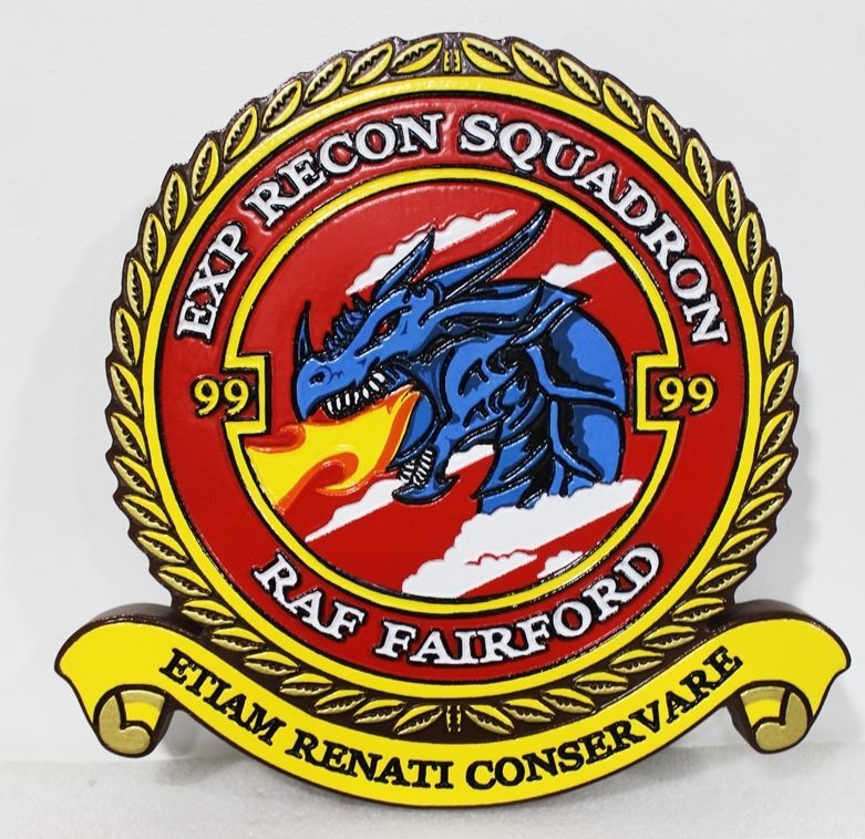 OP-1072 - Carved 2,5-5 Multi-LEvel Relief HDU Plaque of the Crest for the Expeditionary  Reconnaissance Squadron, RAF Fairford