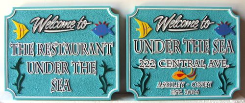 L22320 - Carved and Sandblasted HDU Sign for "The Restaurant Under the Sea"
