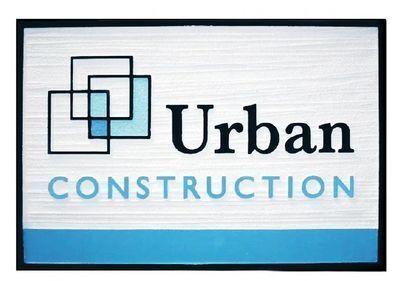 SC38124 -  Carved HDU Sign for "Urban Construction Company" with Stylized Block Logo as Artwork