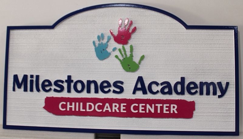 FA15949 - Carved Sign for "Milestones Academy Childcare Center" 