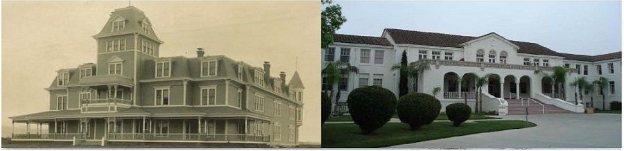 Side-by-side comparison of the La Verne Hotel from 1910 to the Whitney Building on the David & Margaret campus today