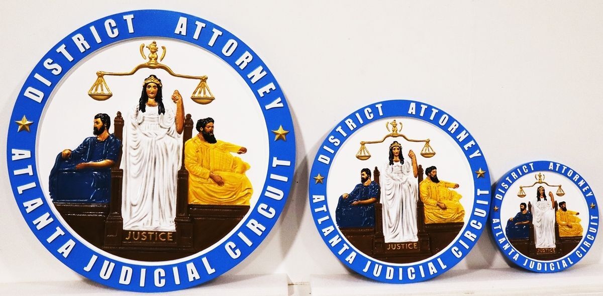 HQ-3002 - Carved 3-D Bas-Relief Artist Painted Plaques of the  Seal of the District Attorney, Atlanta Judicial Circuit County, State of Georgia