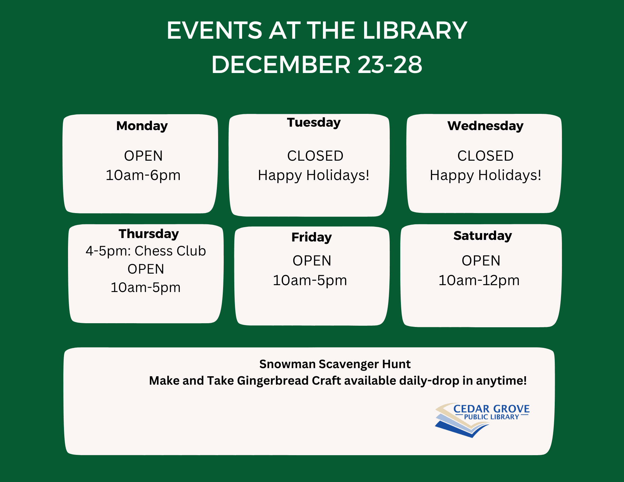 Library Events December 23-28 2024