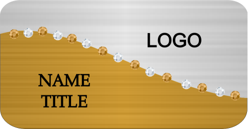 GOLD AND SILVER TWO TONE MIXED SWIRL BLING NAME BADGE