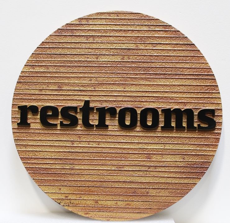 G16346 - Carved 2.5-D Raised Relief and Sandblasted wood grain High-Density-Urethane  Restroom Sign