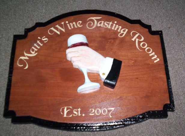 YP-4120 - Carved  Plaque for Home Wine Tasting Room,  Mahogany Wood