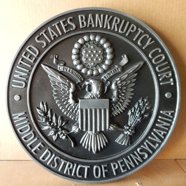 FP-1440 - Carved Plaque of the Seal  of the US Bankruptcy Court, Middle District of Pennsylvania, Nickel-Silver Plated  