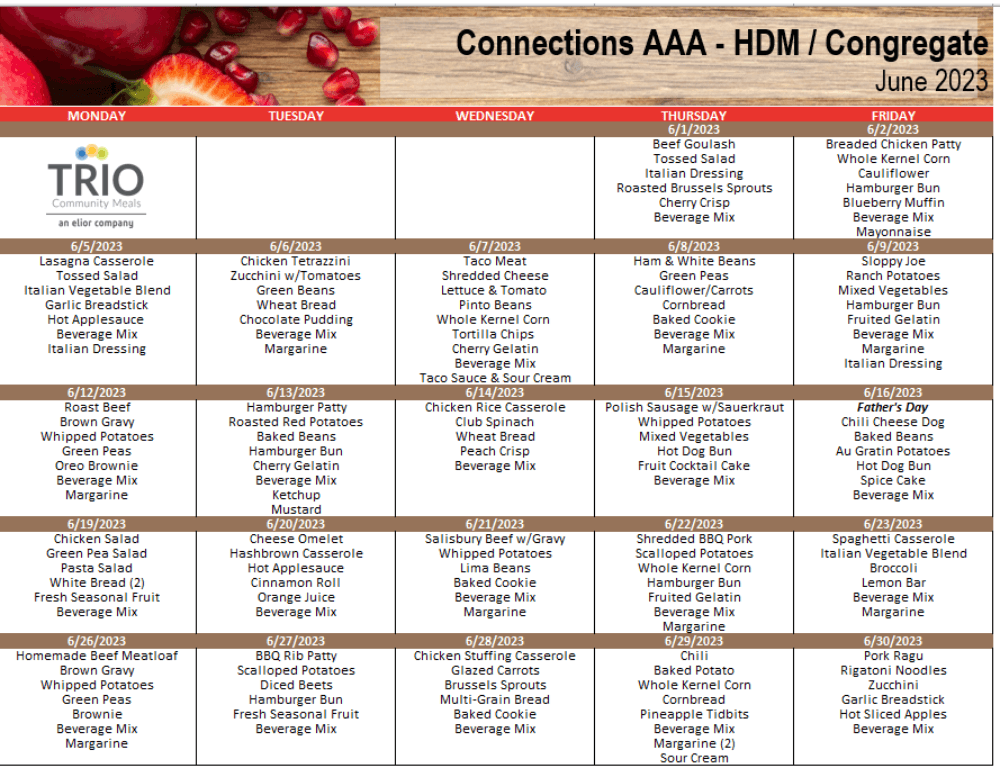 June 2023 Menu