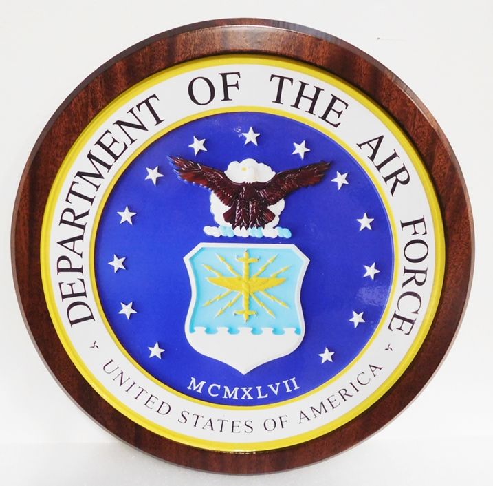 LP-1070- Carved Plaque of the Seal of the US Air Force, 3D African Mahogany