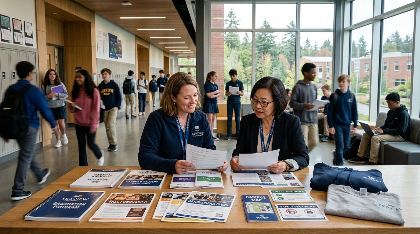 Custom school printing materials including brochures, flyers, newsletters, and admission packets