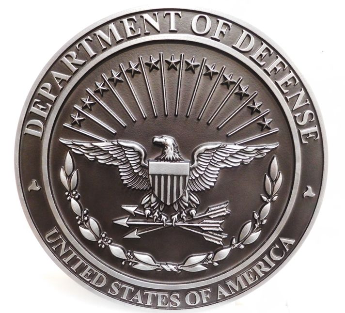 IP-1070 - Carved Plaque of the Great Seal of the Department of Defense, 3-D Aluminum plated with hand rubbed black paint