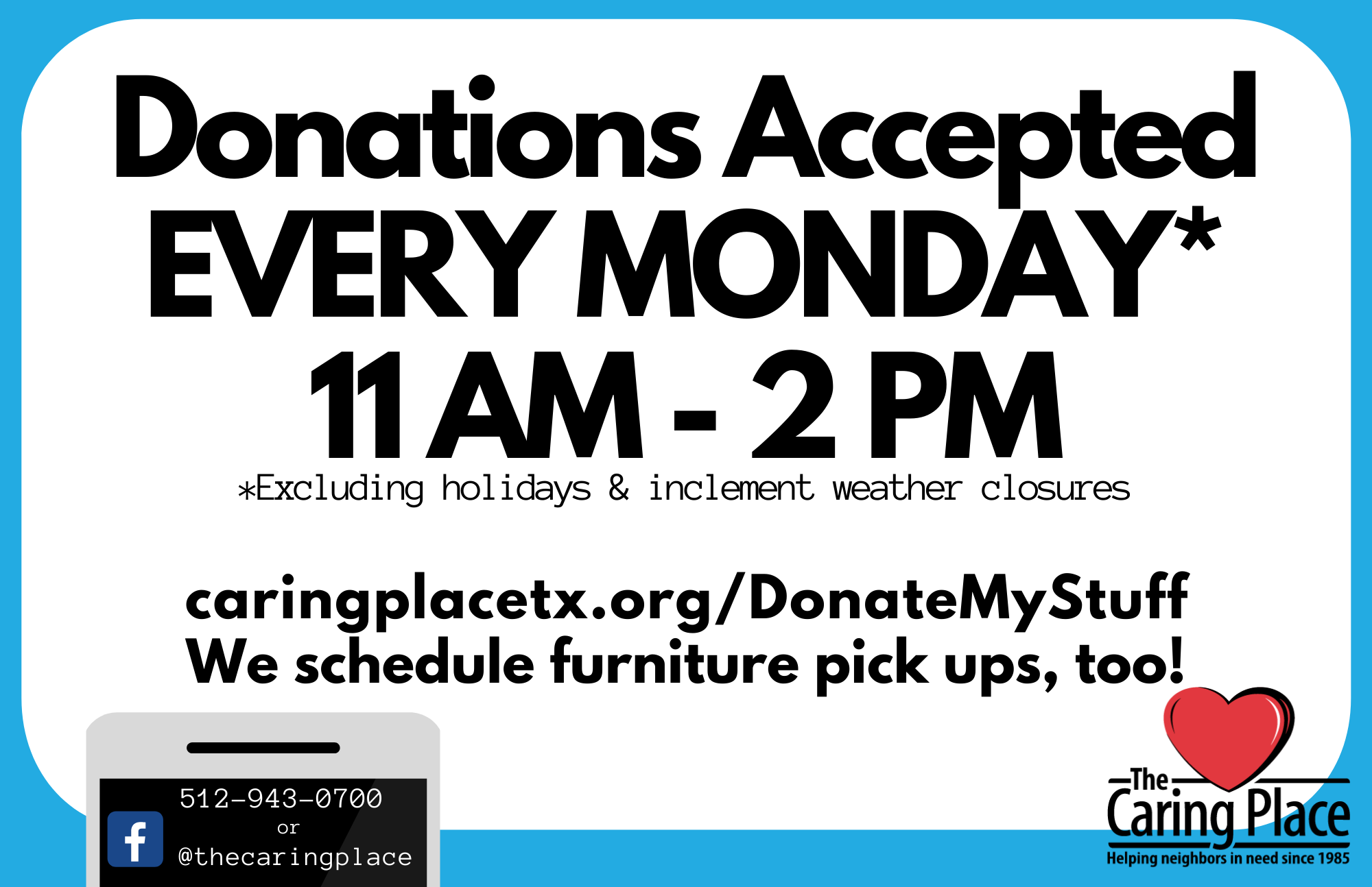 Donations Accepted Every Monday