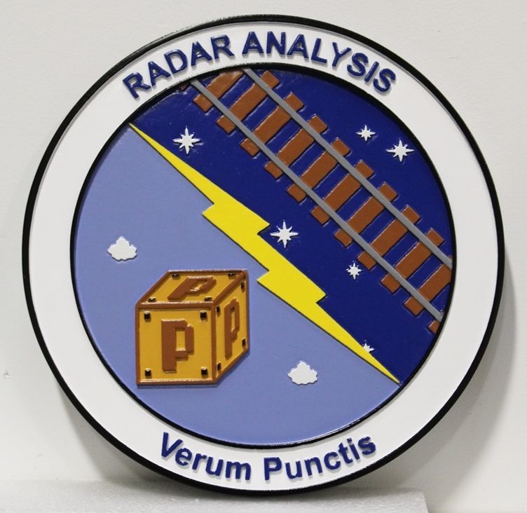 LP-4124 - Carved 2.5-D Multi-Level Raised Relief HDU Plaque of the Crest of the Crest of Radar Analysis Group, "Verum Punctis"