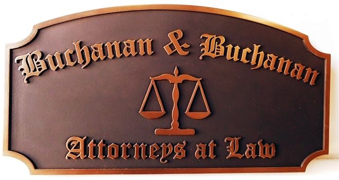A10043 - Carved, HDU Sign for Attorneys At Law with Metallic Brass Painted Text, Borders and Scales of Justice