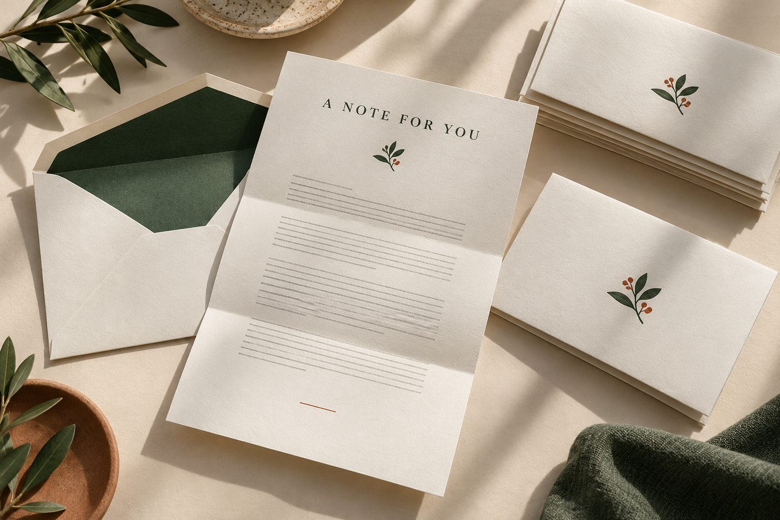Illustrative letter and matching envelope design mockup
