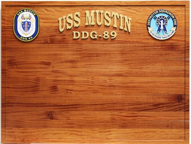 JP-1337 - Carved Mahogany Award Board for the USS Mustin, DDG 89 Destroyer