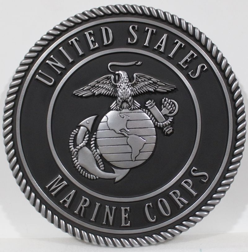 KP-1145 - Carved  3-D Multi-Level Artist-Painted HDU Plaque of the Marine Corps